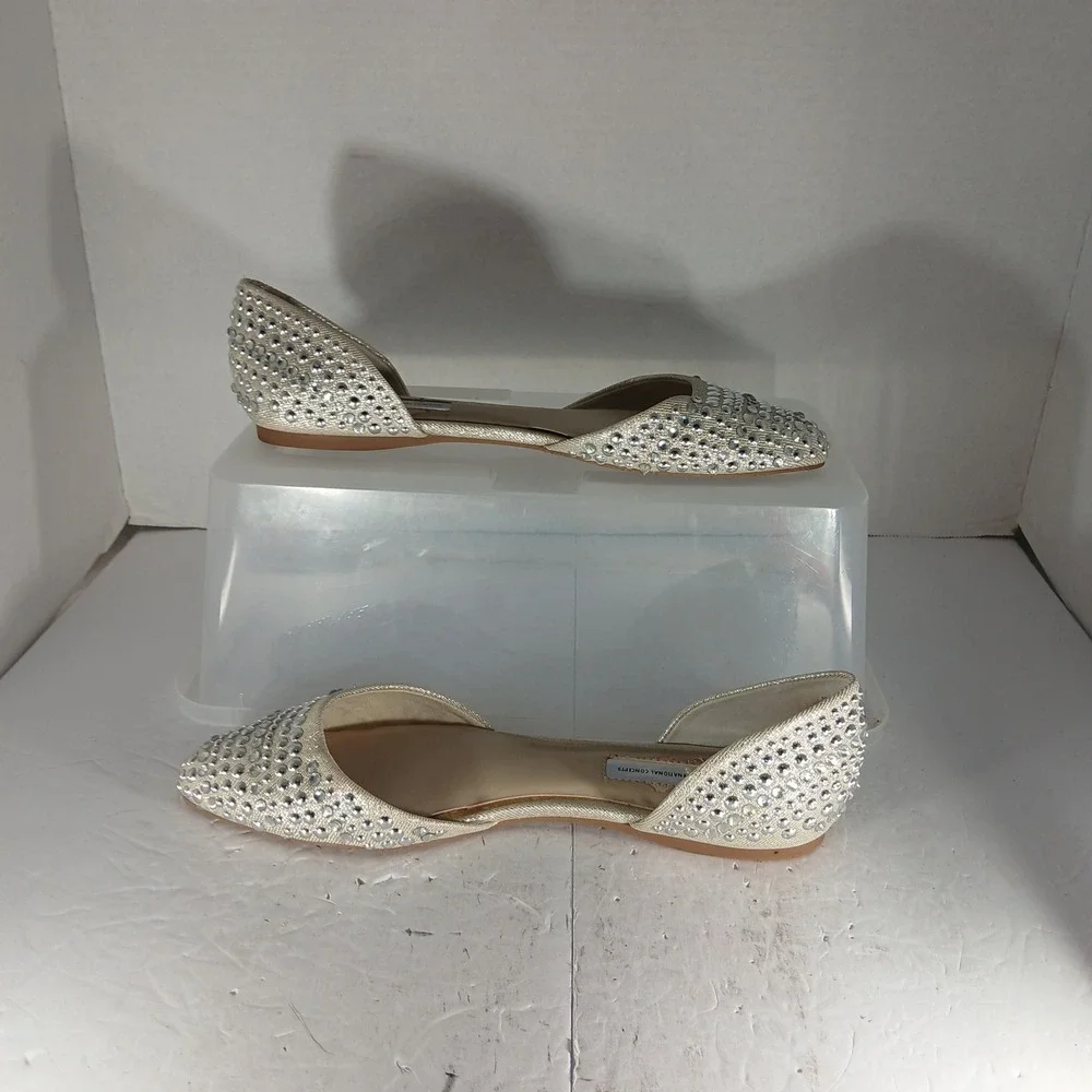 International Concepts Crescente2 Flats 8M Gold Rhinestone d'Orsay Sparkly Glam